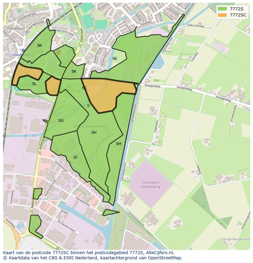 Afbeelding van het postcodegebied 7772 SC op de kaart.