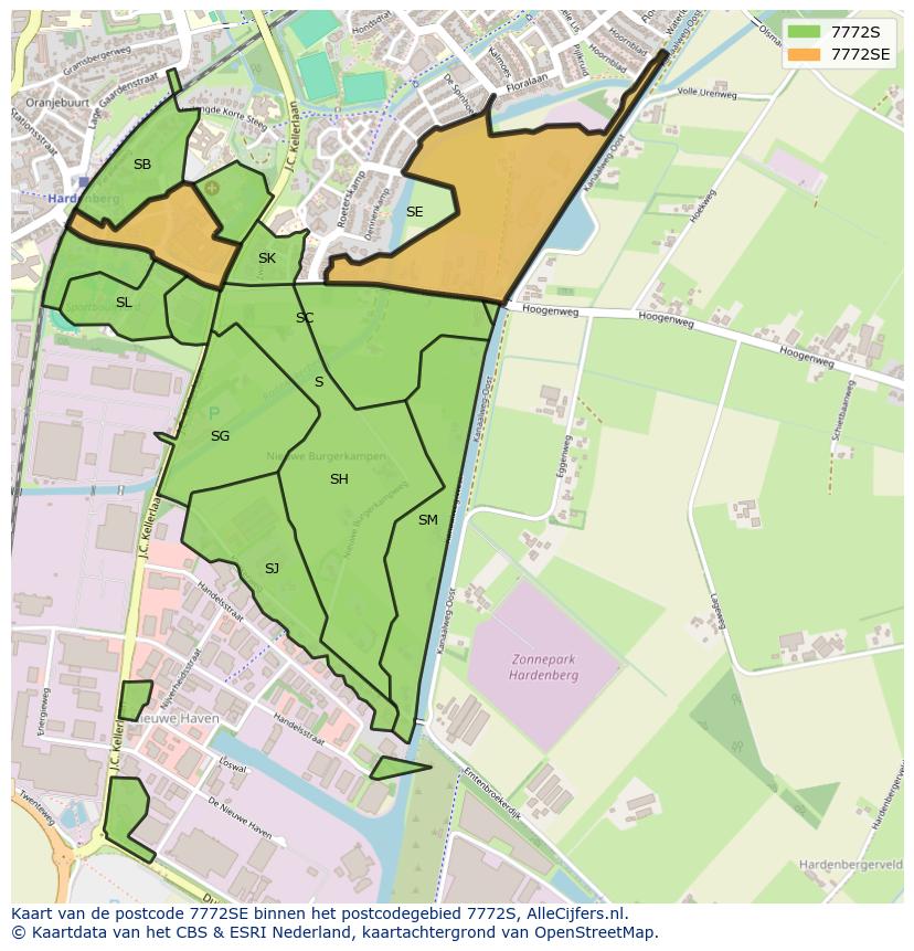 Afbeelding van het postcodegebied 7772 SE op de kaart.