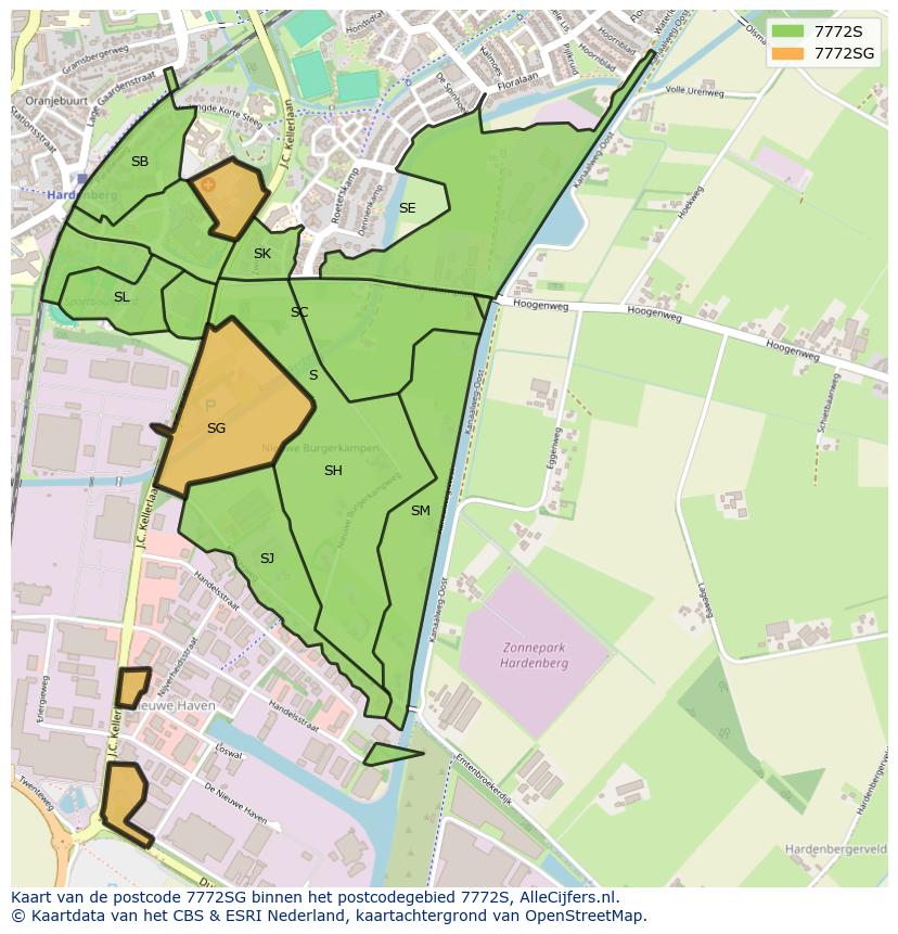 Afbeelding van het postcodegebied 7772 SG op de kaart.