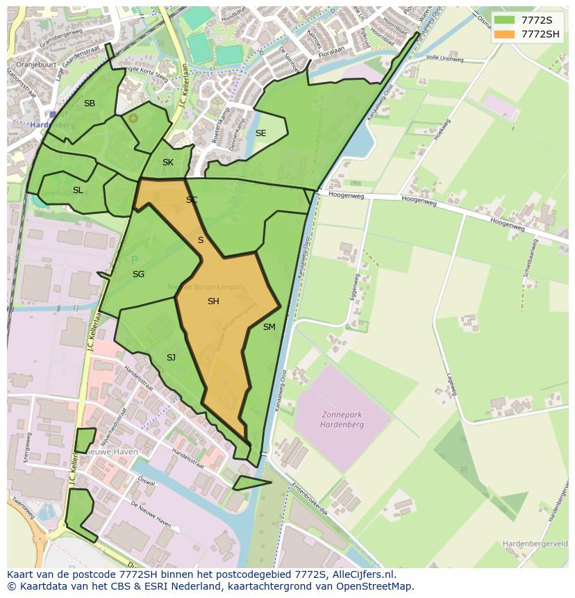 Afbeelding van het postcodegebied 7772 SH op de kaart.