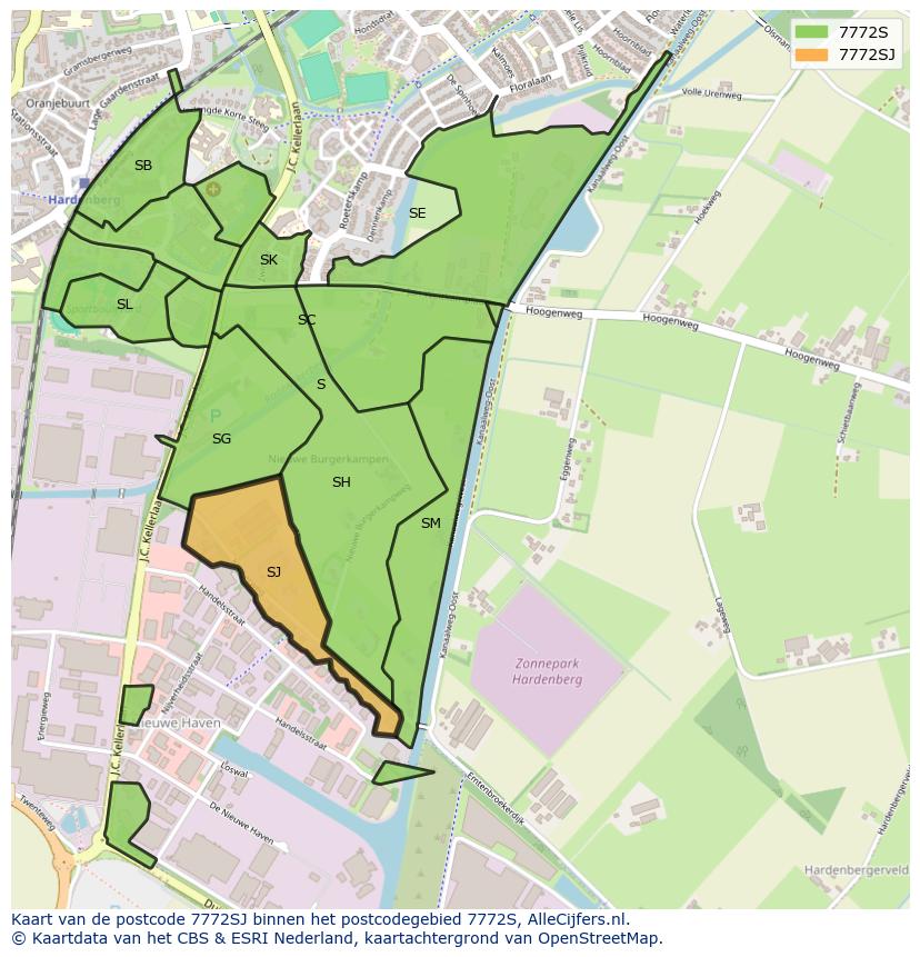 Afbeelding van het postcodegebied 7772 SJ op de kaart.