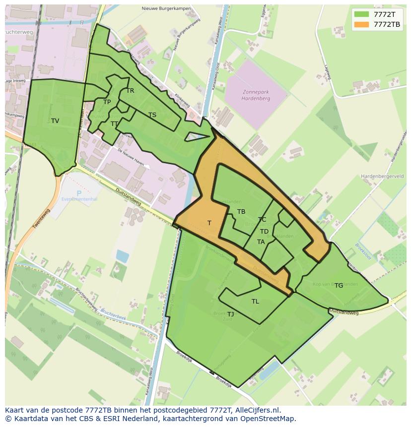 Afbeelding van het postcodegebied 7772 TB op de kaart.