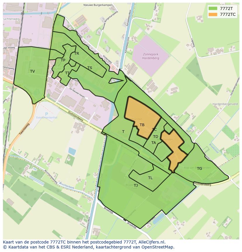 Afbeelding van het postcodegebied 7772 TC op de kaart.