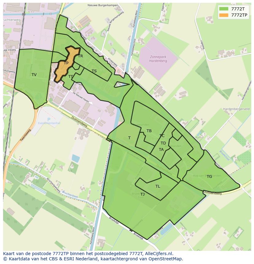 Afbeelding van het postcodegebied 7772 TP op de kaart.