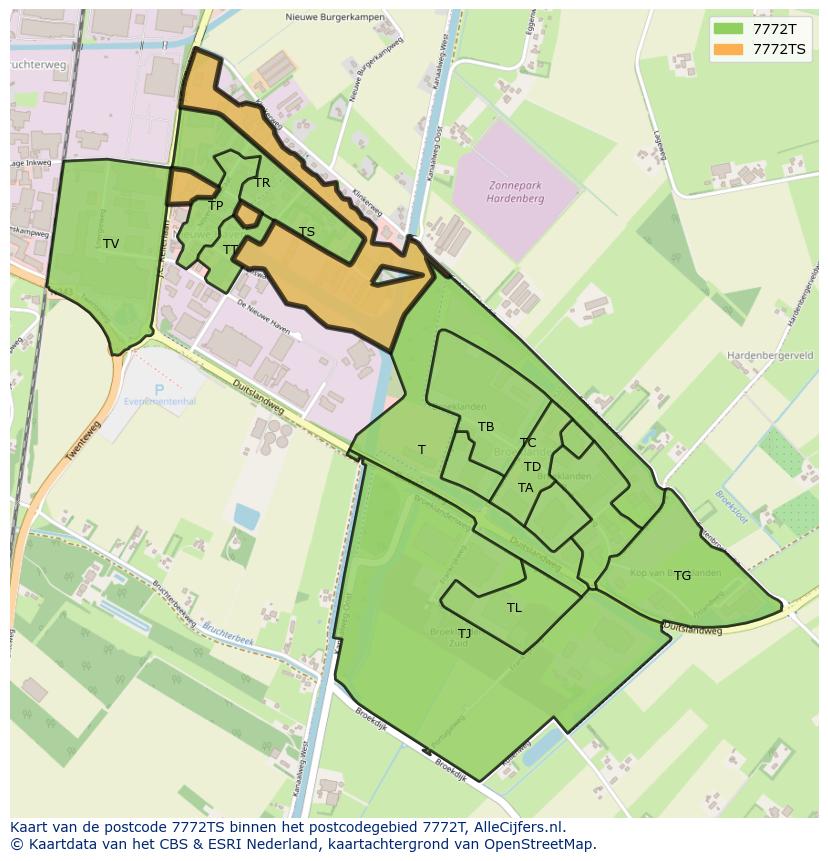 Afbeelding van het postcodegebied 7772 TS op de kaart.