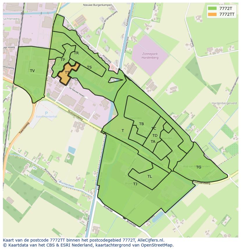 Afbeelding van het postcodegebied 7772 TT op de kaart.