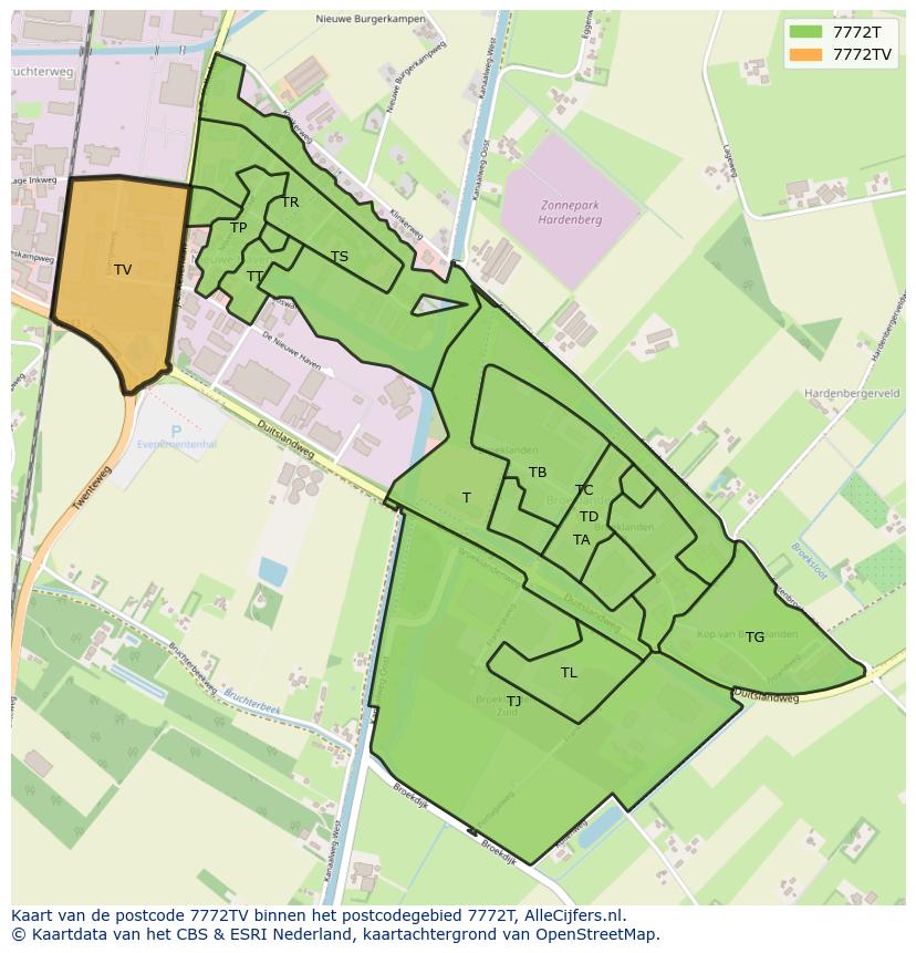 Afbeelding van het postcodegebied 7772 TV op de kaart.