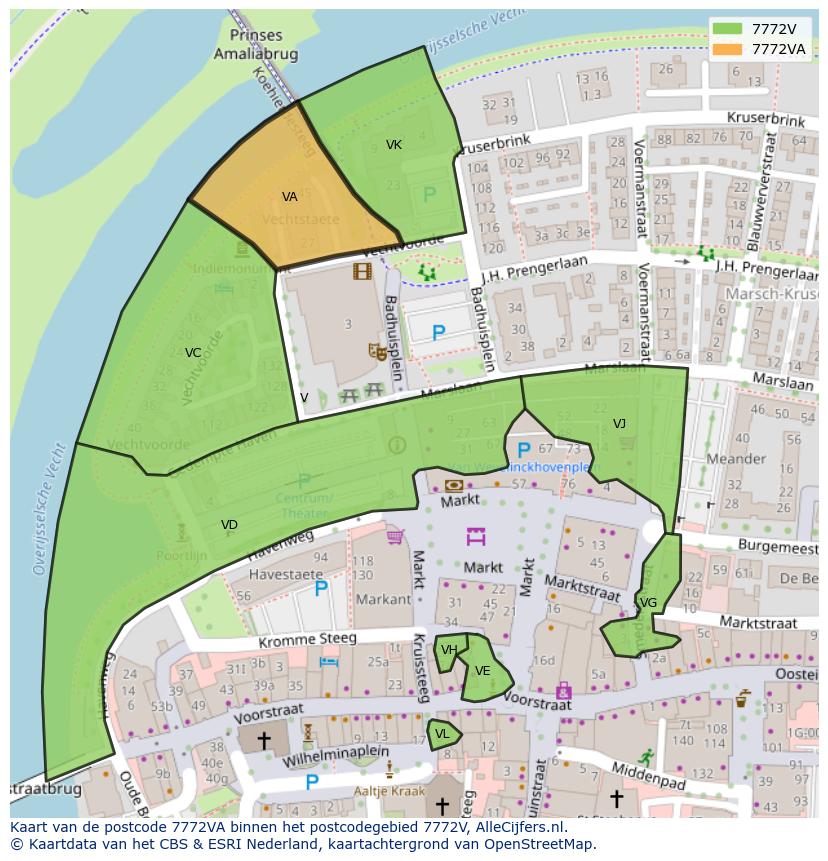 Afbeelding van het postcodegebied 7772 VA op de kaart.