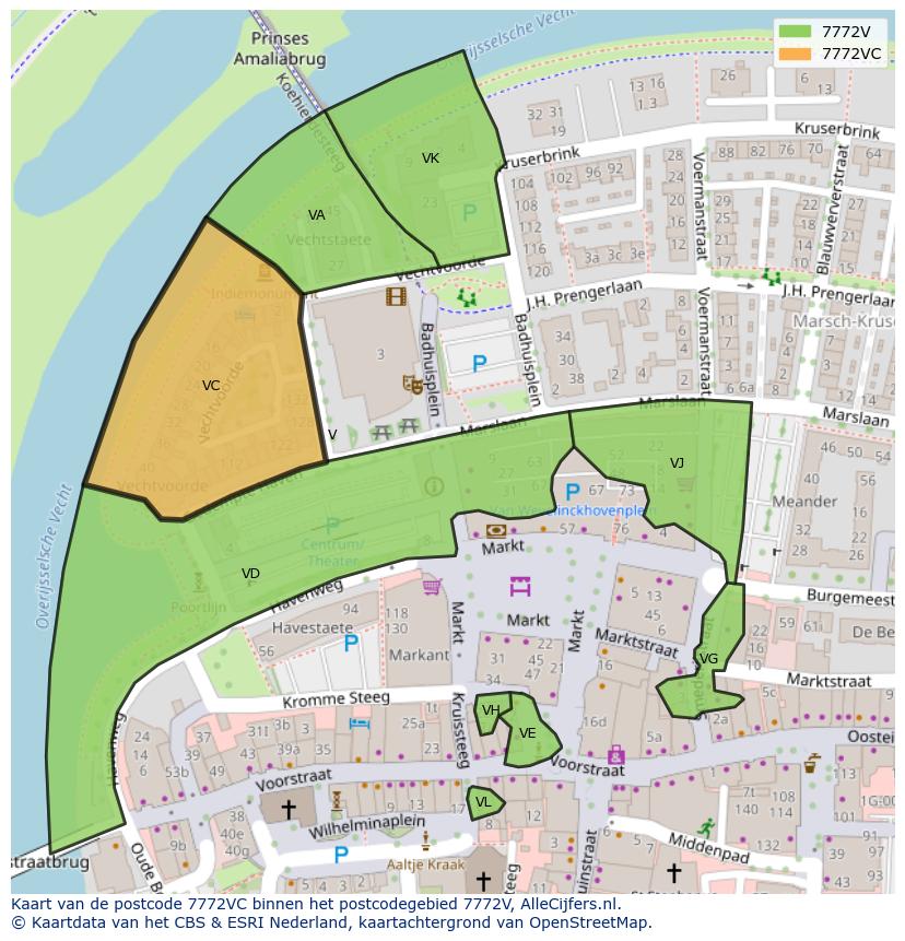 Afbeelding van het postcodegebied 7772 VC op de kaart.
