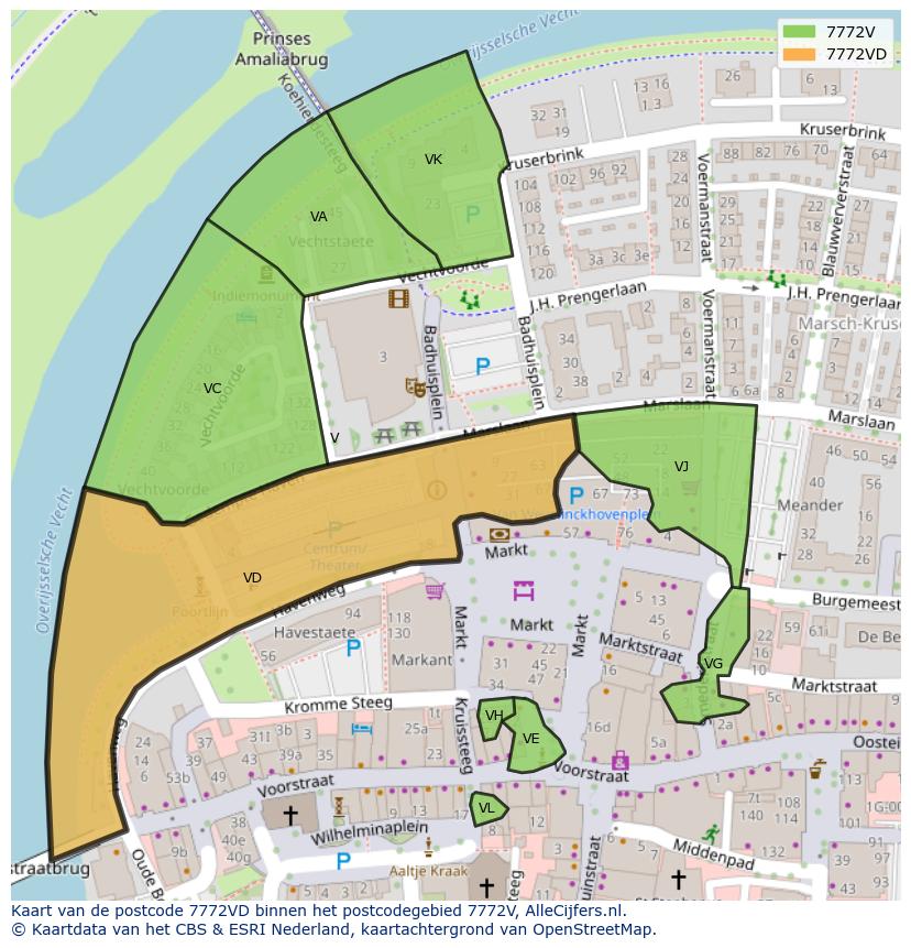 Afbeelding van het postcodegebied 7772 VD op de kaart.