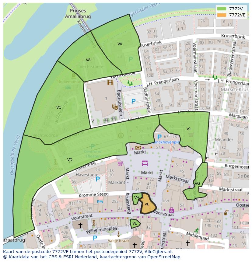 Afbeelding van het postcodegebied 7772 VE op de kaart.