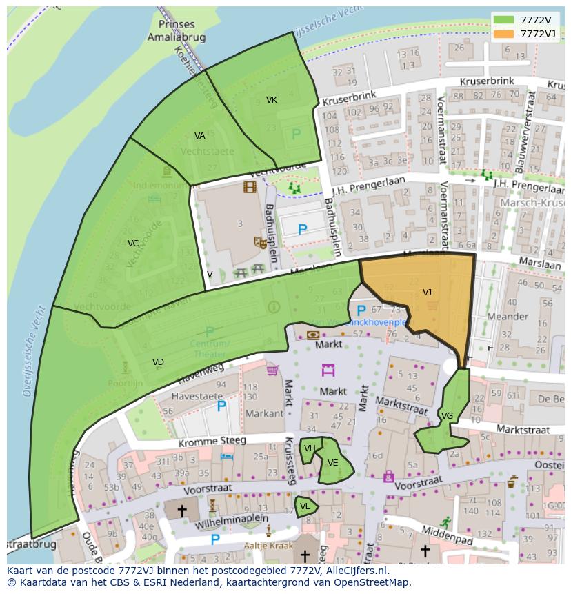 Afbeelding van het postcodegebied 7772 VJ op de kaart.