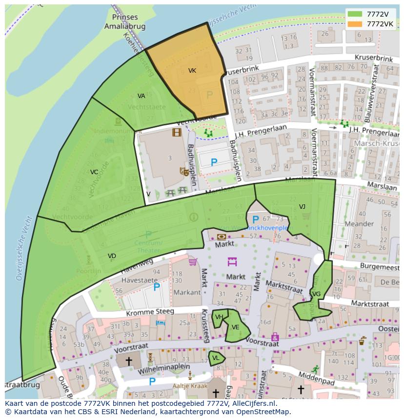 Afbeelding van het postcodegebied 7772 VK op de kaart.