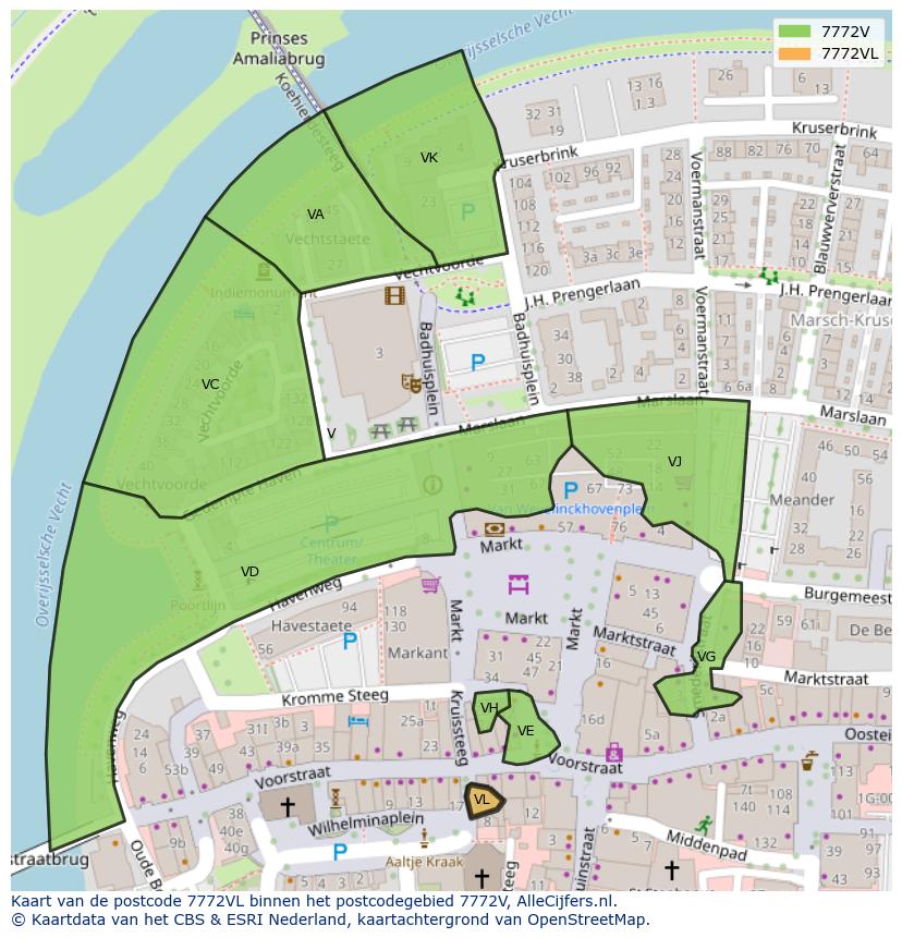 Afbeelding van het postcodegebied 7772 VL op de kaart.