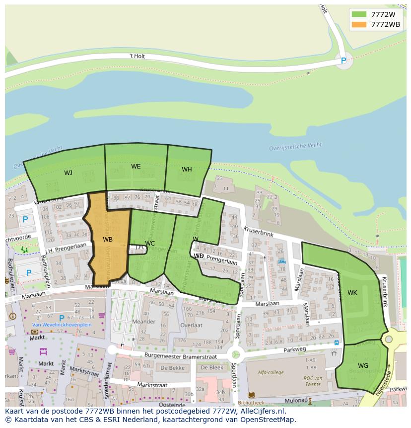 Afbeelding van het postcodegebied 7772 WB op de kaart.
