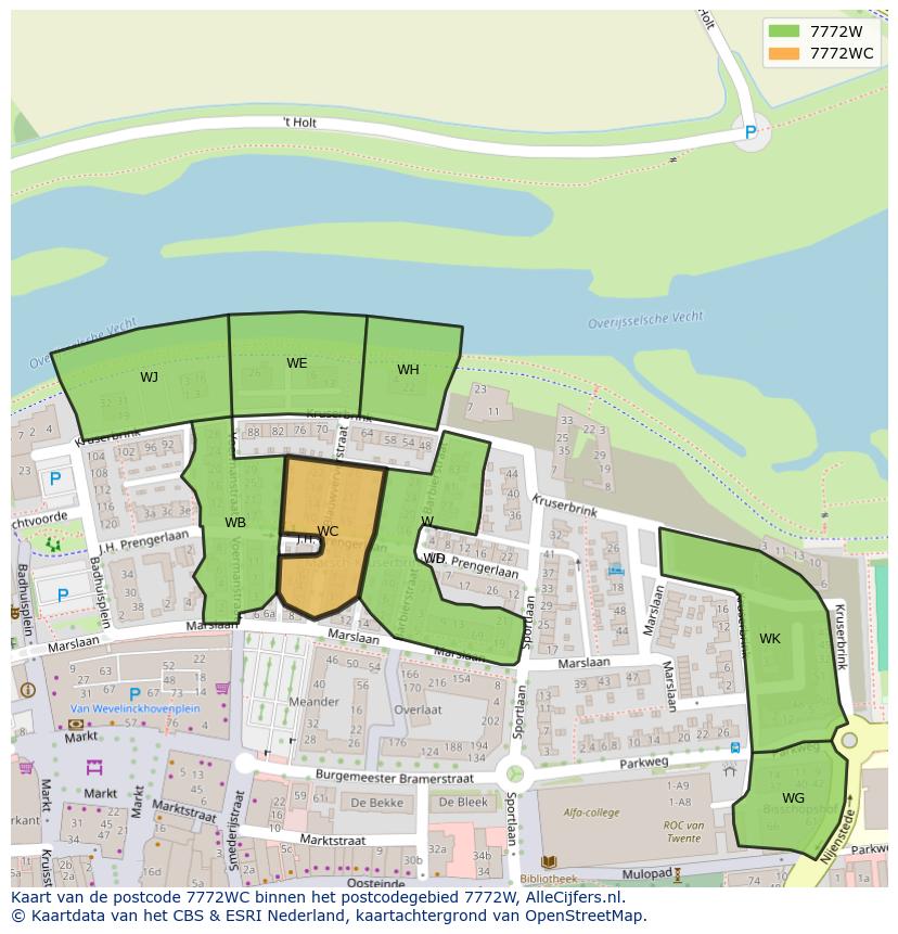 Afbeelding van het postcodegebied 7772 WC op de kaart.