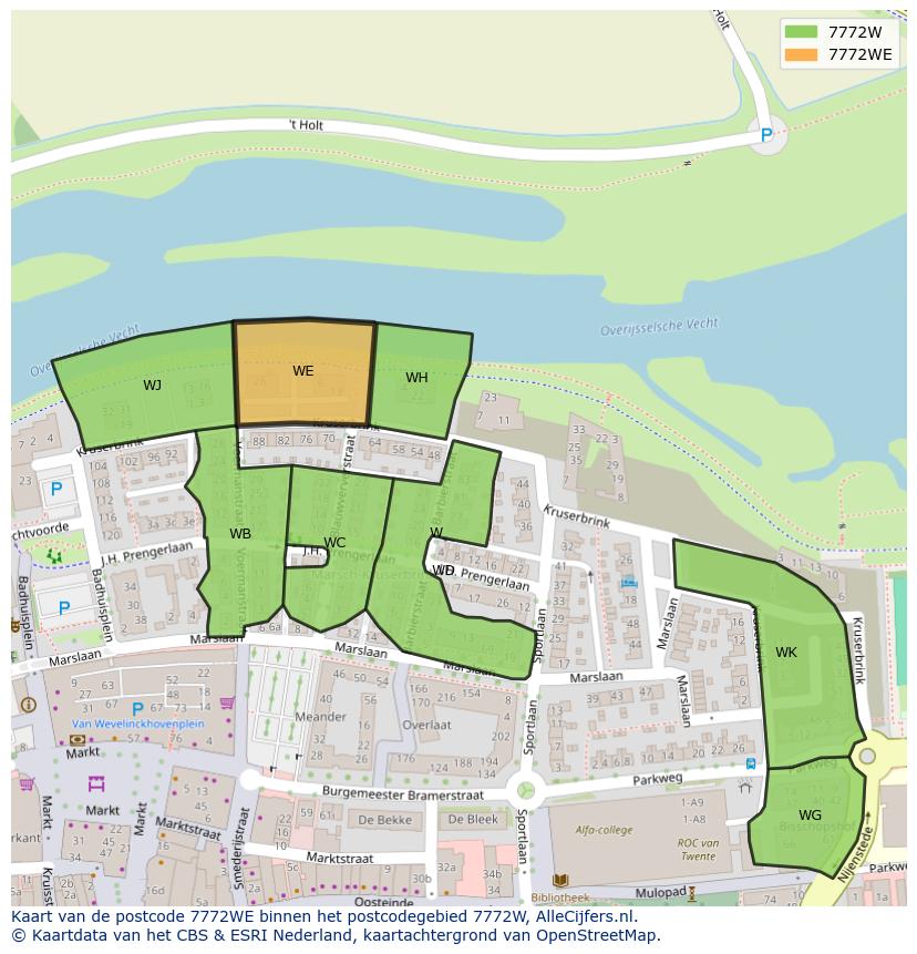 Afbeelding van het postcodegebied 7772 WE op de kaart.