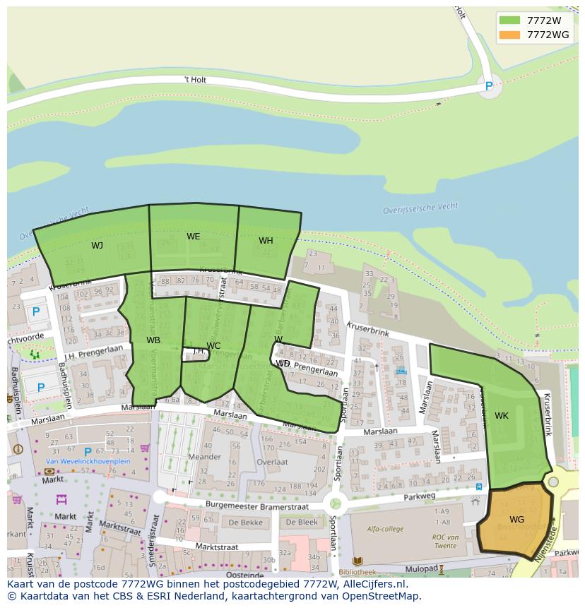 Afbeelding van het postcodegebied 7772 WG op de kaart.