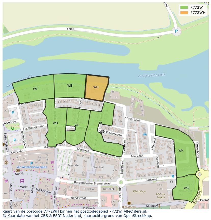 Afbeelding van het postcodegebied 7772 WH op de kaart.