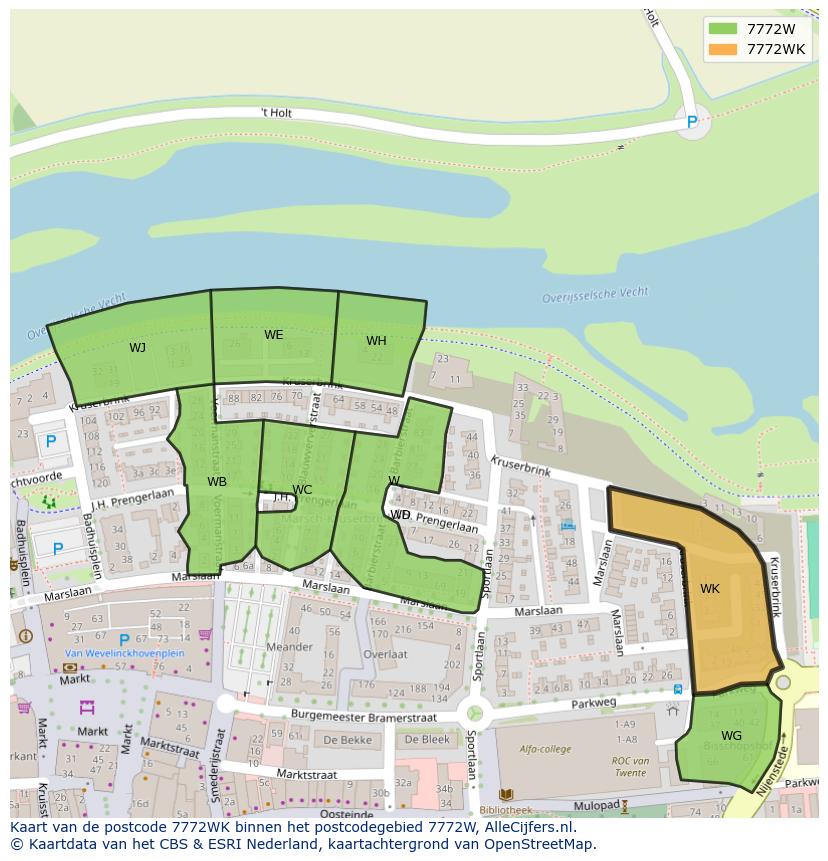 Afbeelding van het postcodegebied 7772 WK op de kaart.