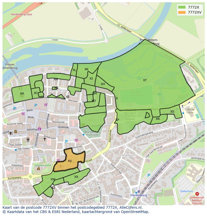 Afbeelding van het postcodegebied 7772 XV op de kaart.