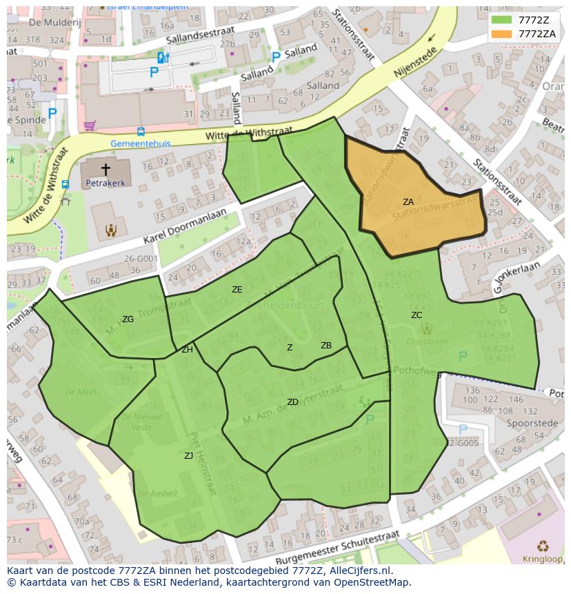 Afbeelding van het postcodegebied 7772 ZA op de kaart.