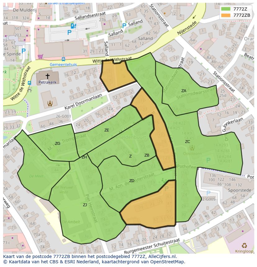 Afbeelding van het postcodegebied 7772 ZB op de kaart.