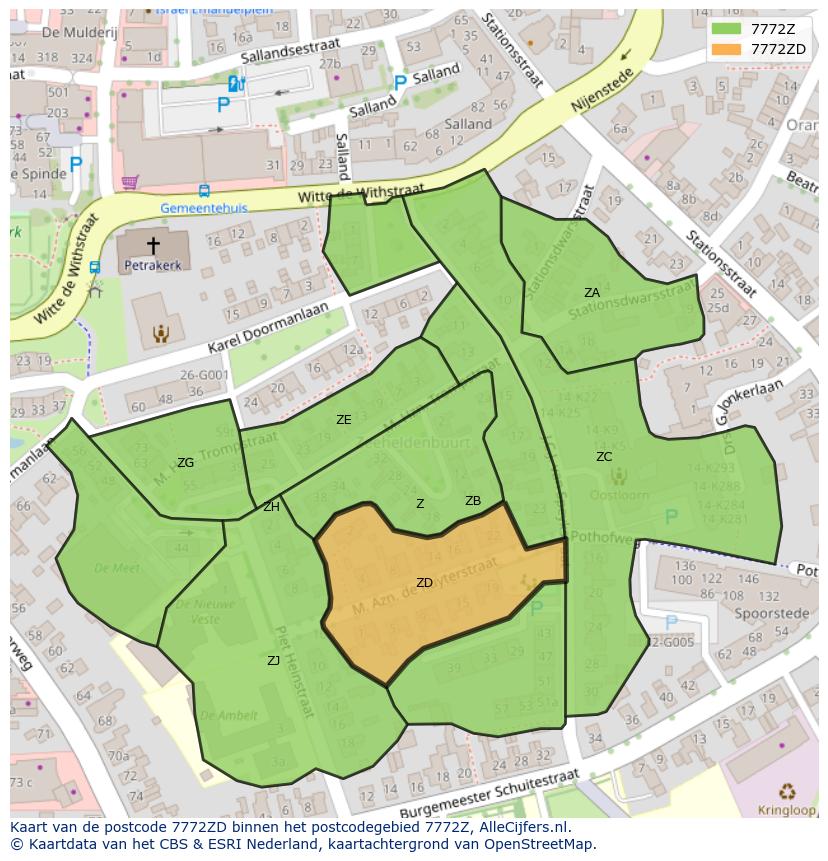 Afbeelding van het postcodegebied 7772 ZD op de kaart.