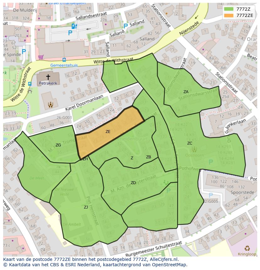 Afbeelding van het postcodegebied 7772 ZE op de kaart.