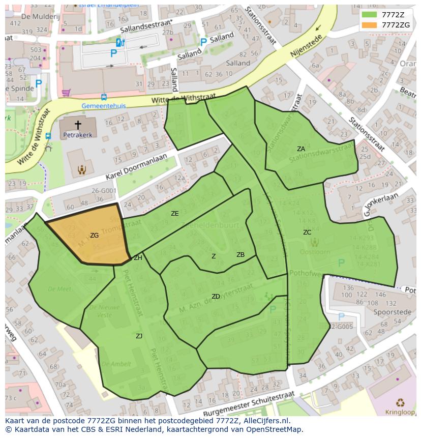 Afbeelding van het postcodegebied 7772 ZG op de kaart.