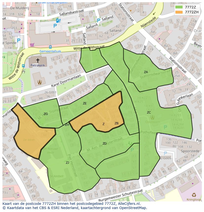 Afbeelding van het postcodegebied 7772 ZH op de kaart.