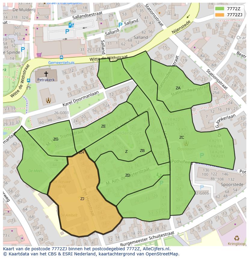 Afbeelding van het postcodegebied 7772 ZJ op de kaart.