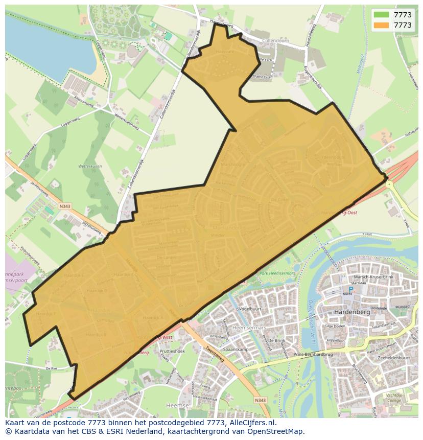Afbeelding van het postcodegebied 7773 op de kaart.