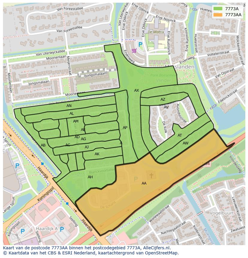 Afbeelding van het postcodegebied 7773 AA op de kaart.