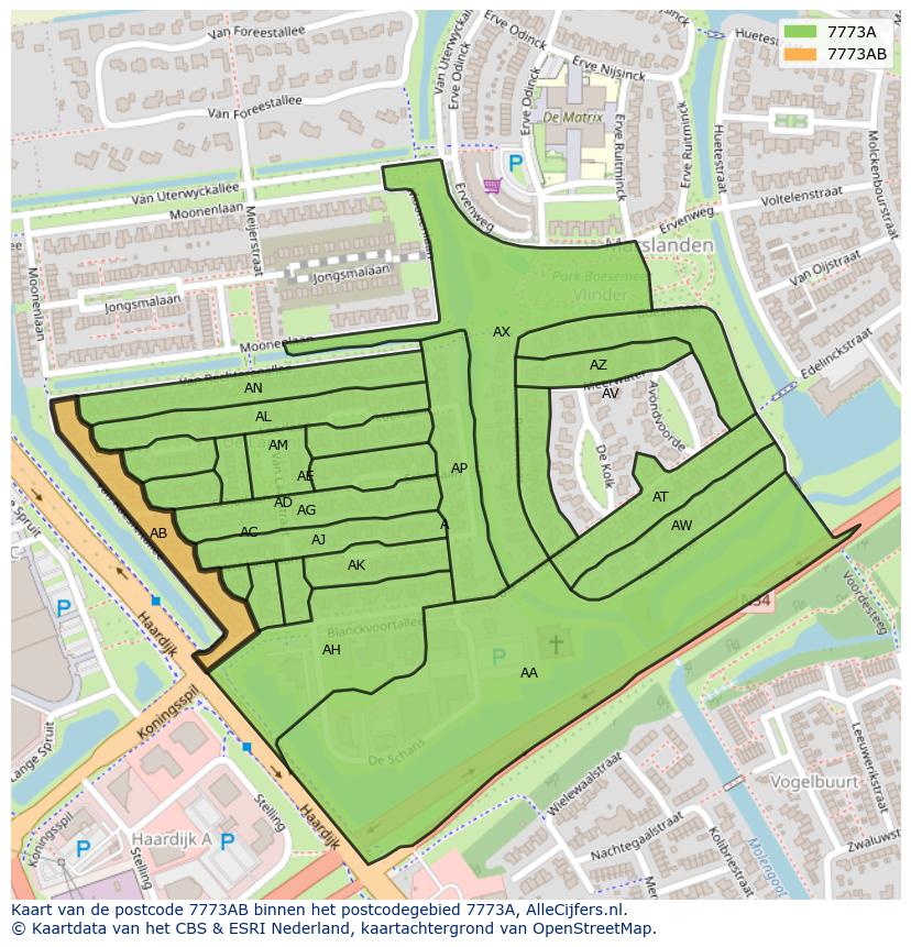 Afbeelding van het postcodegebied 7773 AB op de kaart.