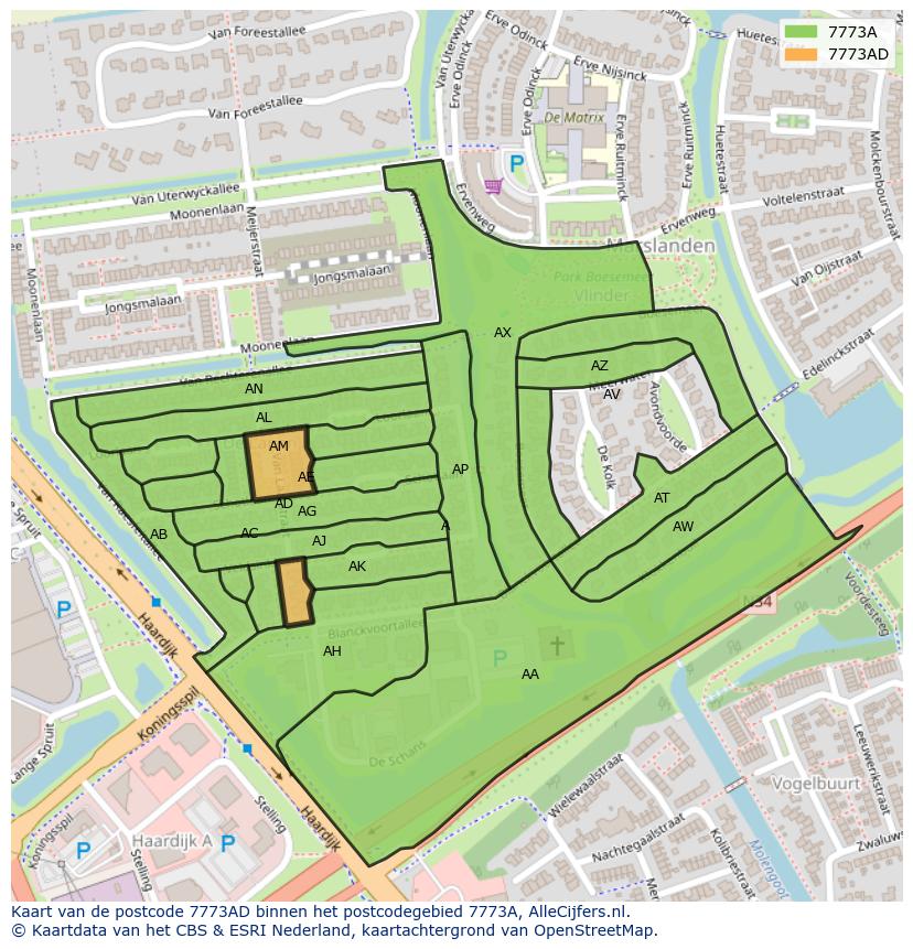 Afbeelding van het postcodegebied 7773 AD op de kaart.