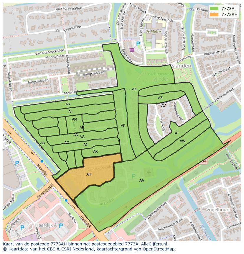 Afbeelding van het postcodegebied 7773 AH op de kaart.