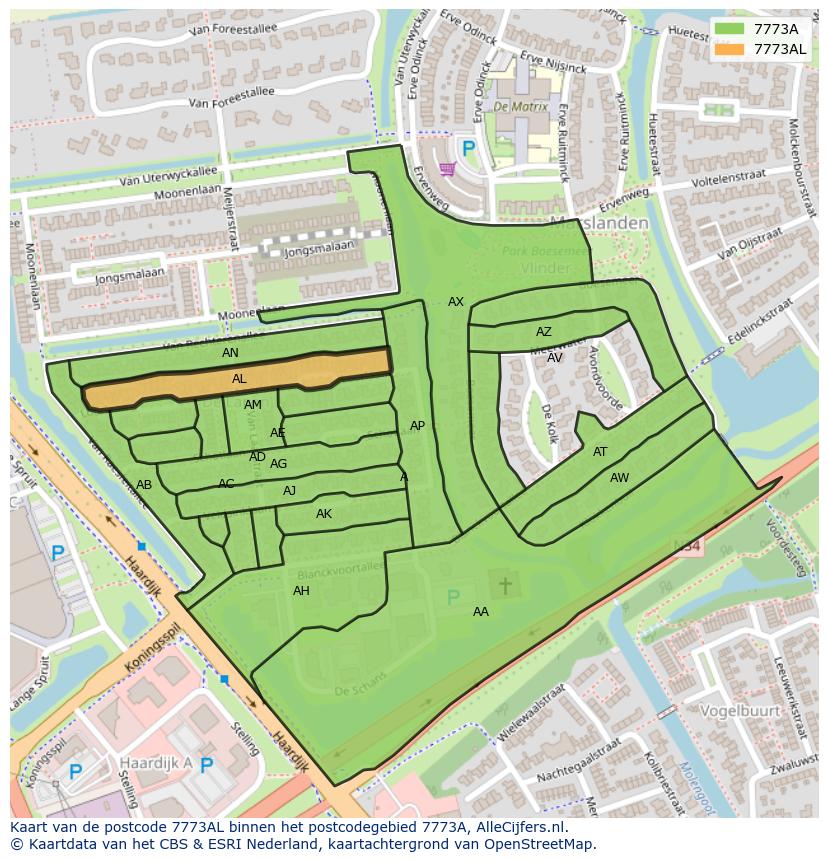 Afbeelding van het postcodegebied 7773 AL op de kaart.