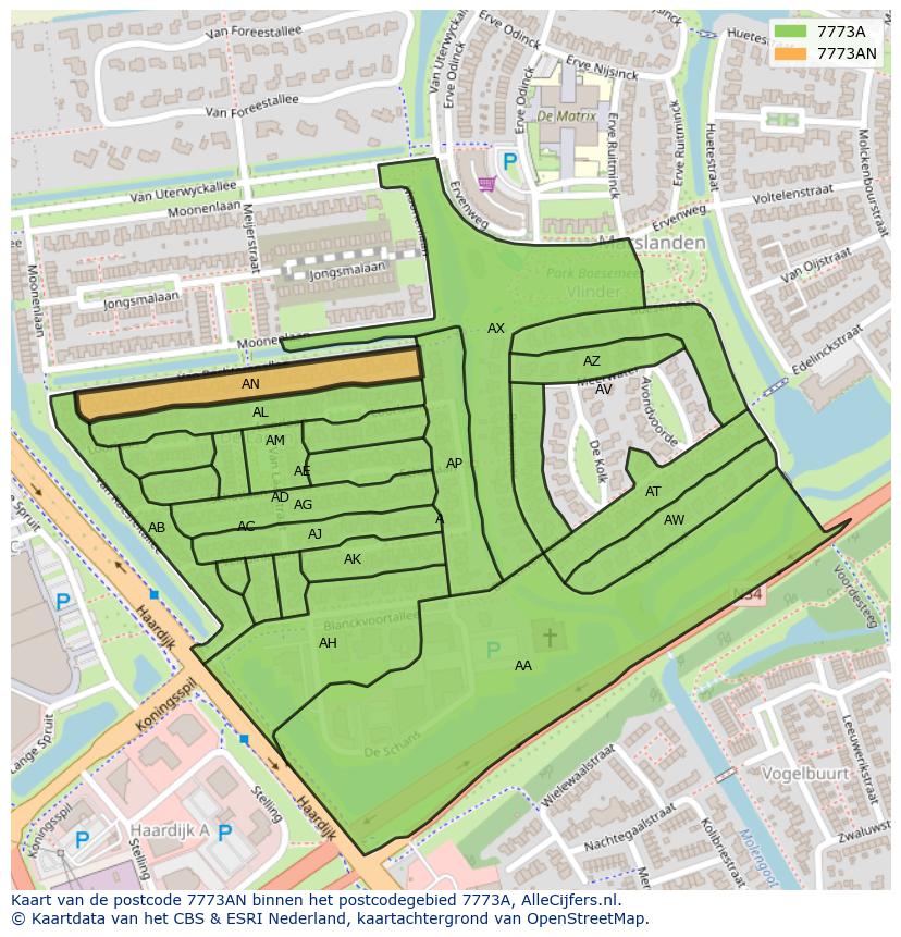 Afbeelding van het postcodegebied 7773 AN op de kaart.