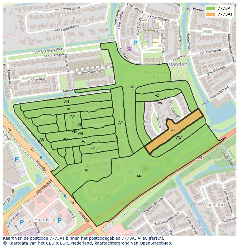 Afbeelding van het postcodegebied 7773 AT op de kaart.