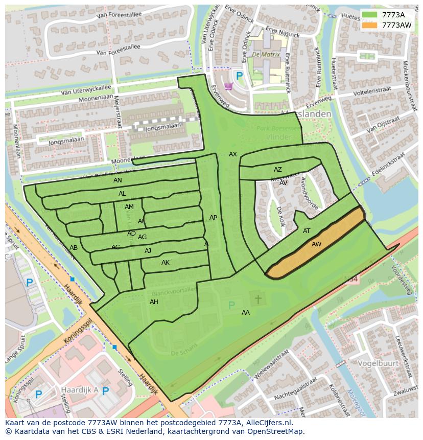 Afbeelding van het postcodegebied 7773 AW op de kaart.