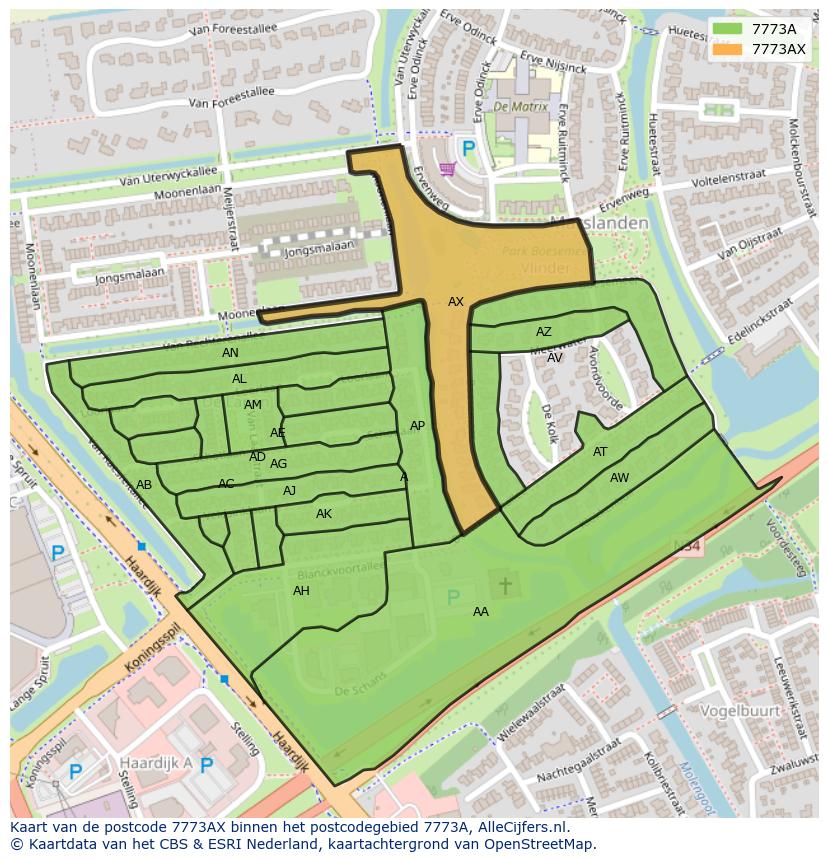 Afbeelding van het postcodegebied 7773 AX op de kaart.