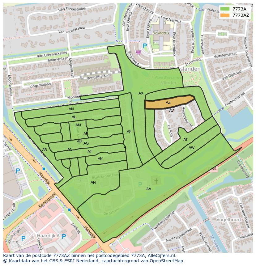 Afbeelding van het postcodegebied 7773 AZ op de kaart.