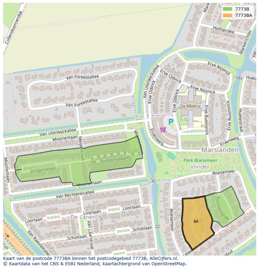 Afbeelding van het postcodegebied 7773 BA op de kaart.