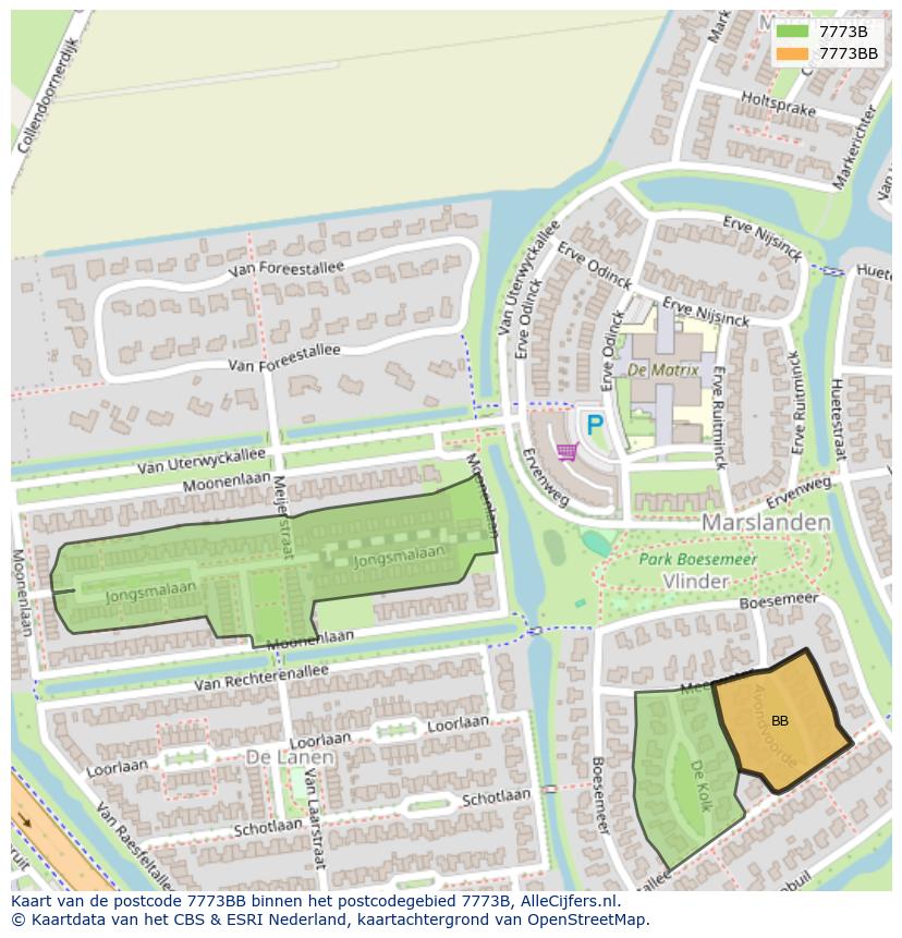 Afbeelding van het postcodegebied 7773 BB op de kaart.