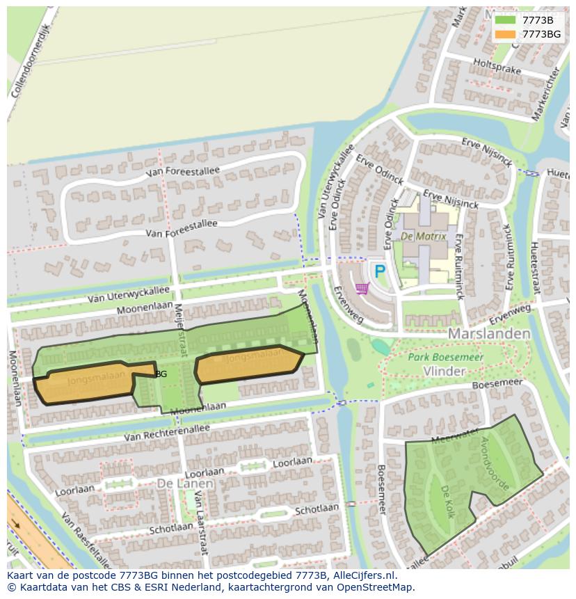Afbeelding van het postcodegebied 7773 BG op de kaart.