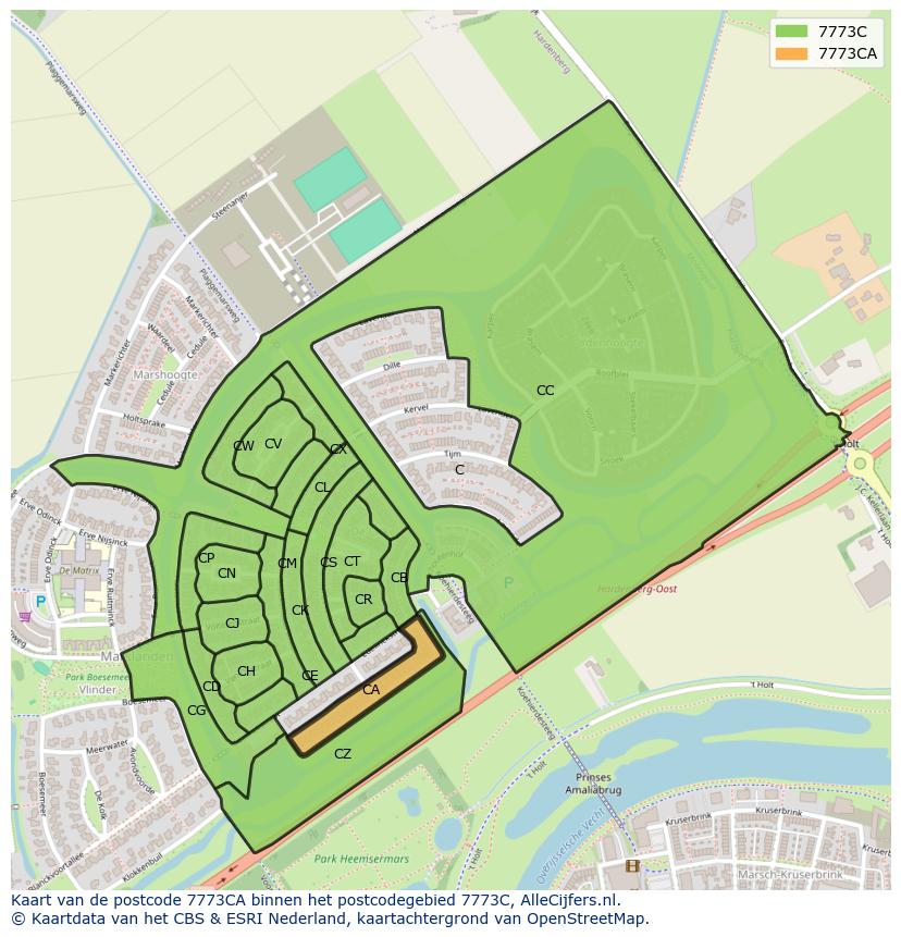 Afbeelding van het postcodegebied 7773 CA op de kaart.