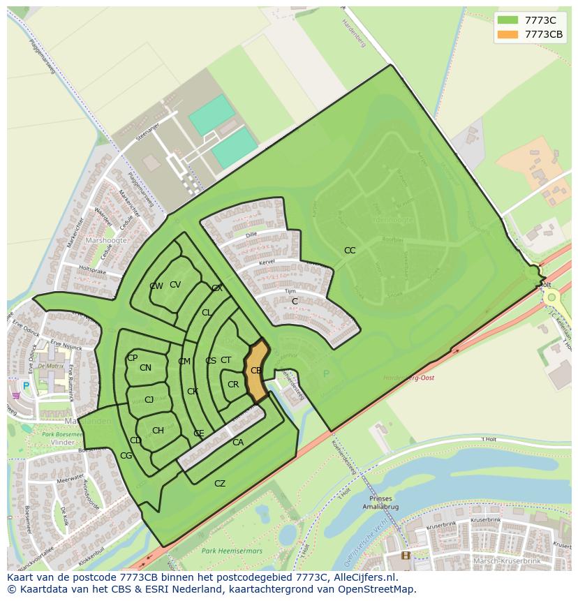 Afbeelding van het postcodegebied 7773 CB op de kaart.