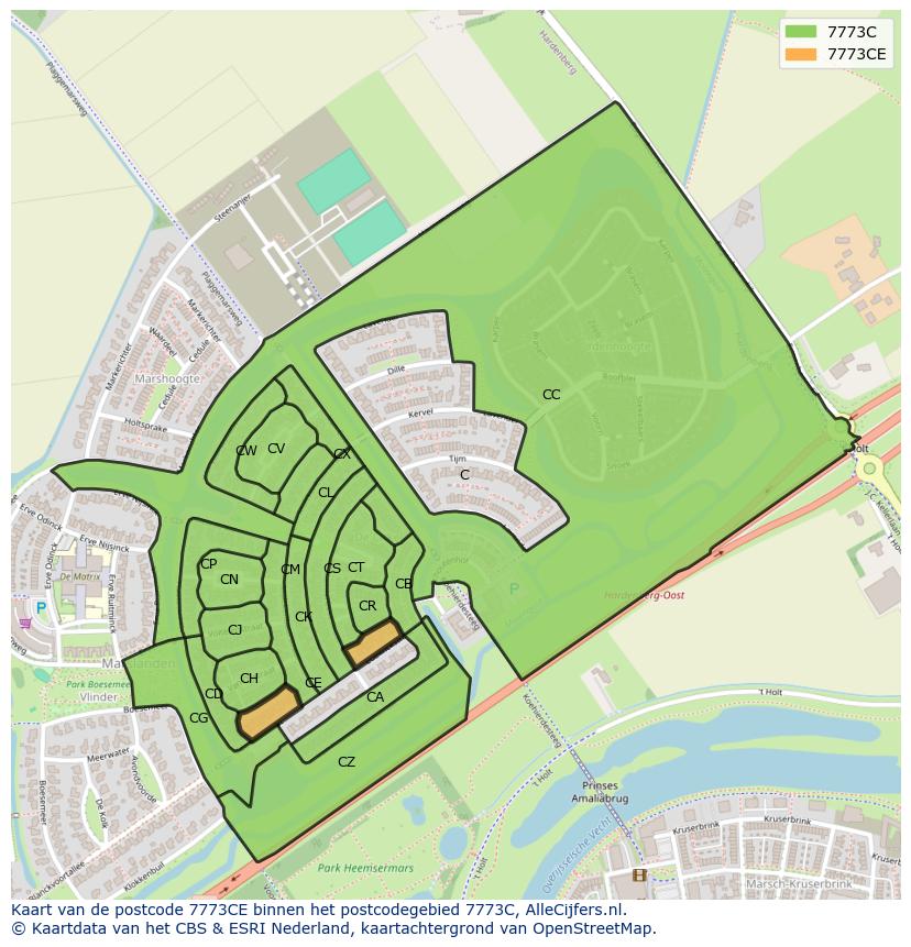 Afbeelding van het postcodegebied 7773 CE op de kaart.