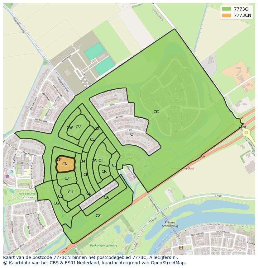 Afbeelding van het postcodegebied 7773 CN op de kaart.